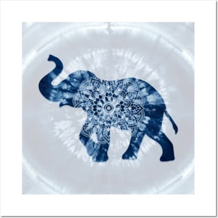 Mandala Elephant Indigo Blue Tie Dye Posters and Art